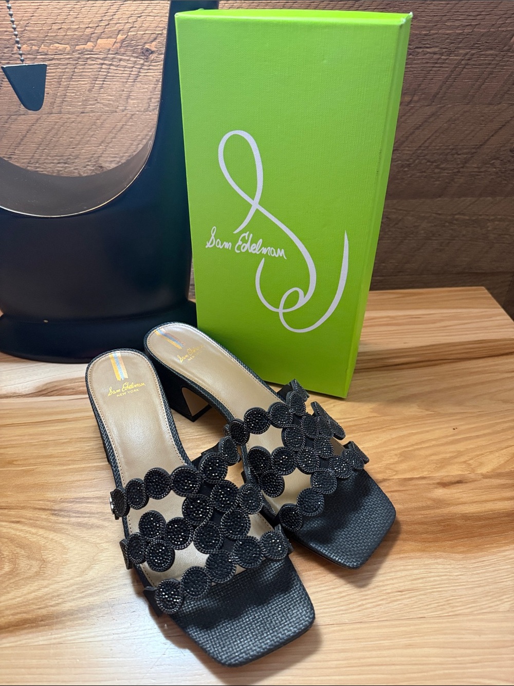 Sam Edelman Black Floral Beaded Slide Mules